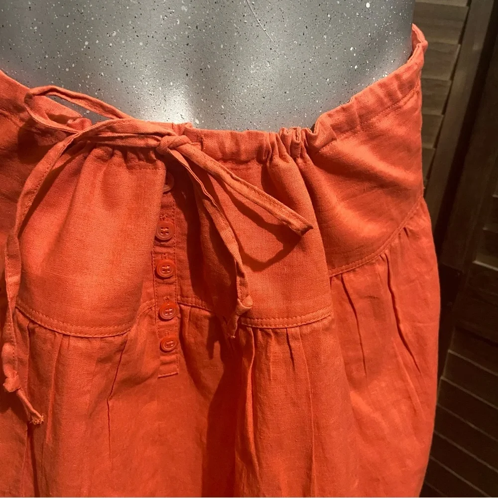 Banana Republic Linen/Cotton Midi Skirt Size Small Boho Coastal Modest Orange